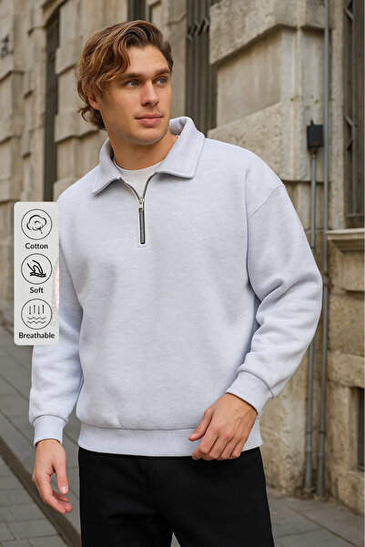 COMBİNE MİCHAİL Чоловічий светр з блискавкою Oversize сірий