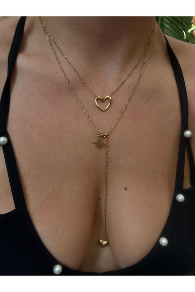 pop up store Heart Detail Double Steel Necklace Set