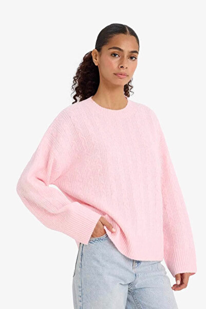 DeFacto Oversize Wide Fit Crew Neck Knitwear Pink Women's Sweater F3894Ax/Pn344