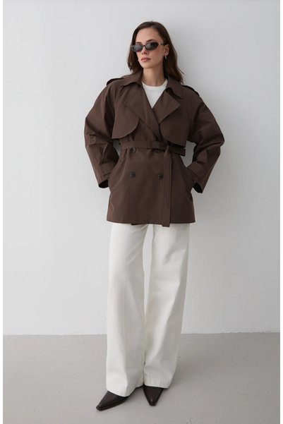 Lovely butik Women's Short Trench Coat with Cape Detail and Four Buttons with...