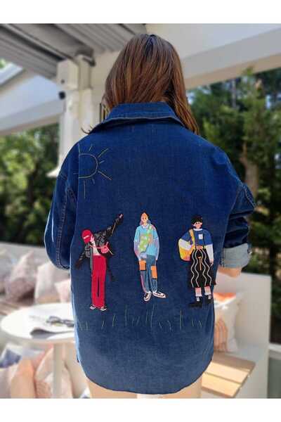 boutich SANATSAL NAKIŞ DETAYLI PATCHWORK DENİM CEKET –KADIN (TEK ADET & KİŞİYE ÖZEL TASARIM)