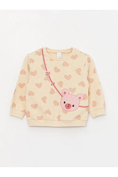 LC Waikiki Lcw Babyekru Crew Neck Long Sleeve Printed Baby Girl Sweatshirt and Leggings 2-Piece Set