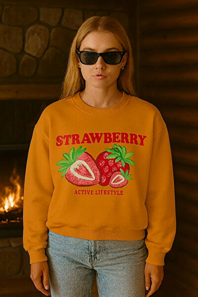 BENROMA Hanorac unisex cu imprimeu cu căpșuni