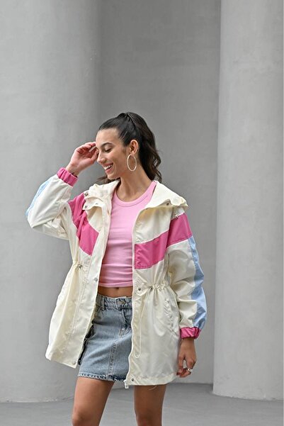 İLKCET MODA Color Block Oversize Women's Raincoat