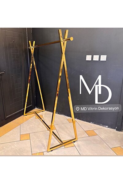 md VİTRİN DEKORASYON GOLD KAPLAMA ORTA STAND, EŞŞEK ELBİSE STANDI ASKILIK