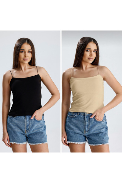 let s shine 2-Piece Double Layered String Strap Tank Top