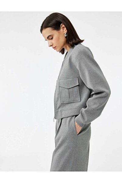 Koton Bomber bunda s dlouhým rukávem a detaily kapsy na límci