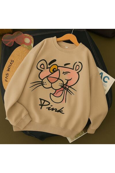 DM DOLCE MORE سترة رياضية مطبوعة باللون الوردي من القطن الممشط بثلاث خيوط للج...