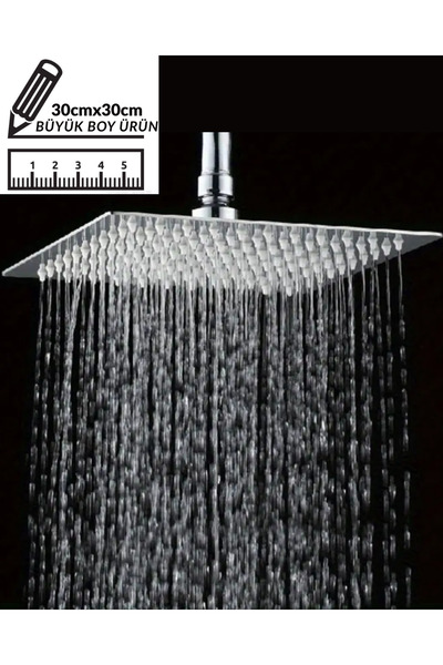 KAVİTİCARET 304 Paslanmaz Çelik Büyük Boy Tepe Duş Başlığı (30cmx30cm) (Sadece Başlık)