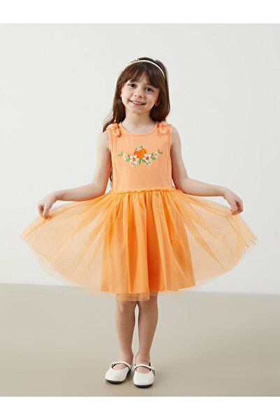 LC Waikiki Crew Neck Floral Girl's Combed Cotton Dress