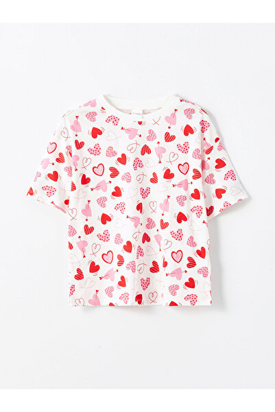LC Waikiki Crew Neck Heart Printed Girls' Pajama Top