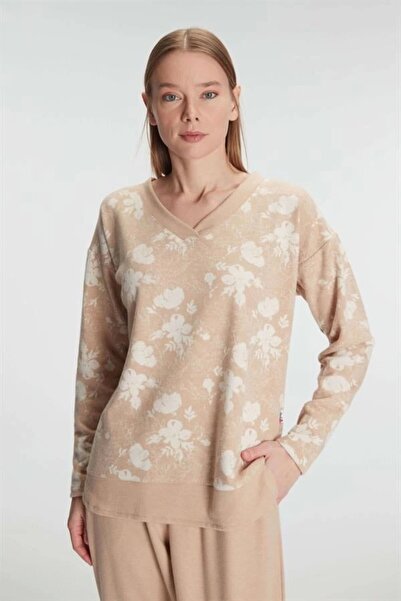 Anıl Σετ πιτζάμες με μακρύ μανίκι Jacquard με λαιμόκοψη σε σχήμα V