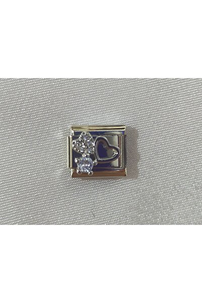 SATIYU BUTİK Steel Charm Compatible with Stone Detailed Heart Shaped Italian ...