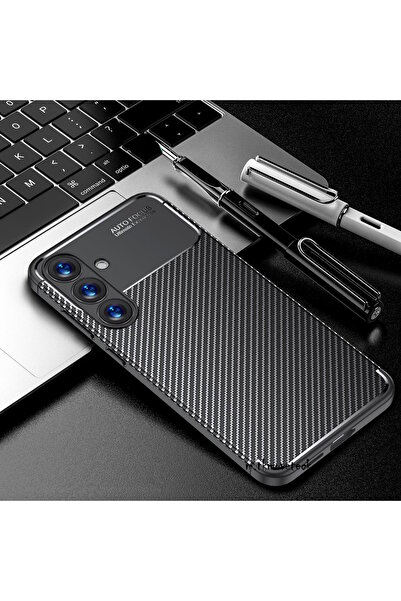 m.tk moveteck Samsung Galaxy S25 FE Kılıf Kamera Korumalı Karbon Desenli Koruyucu Silikon + Ekran Koruyucu Cam Set