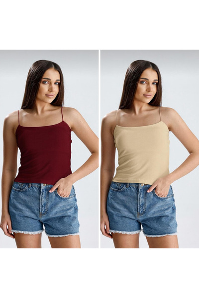 let s shine 2-Piece Double Layered String Strap Tank Top