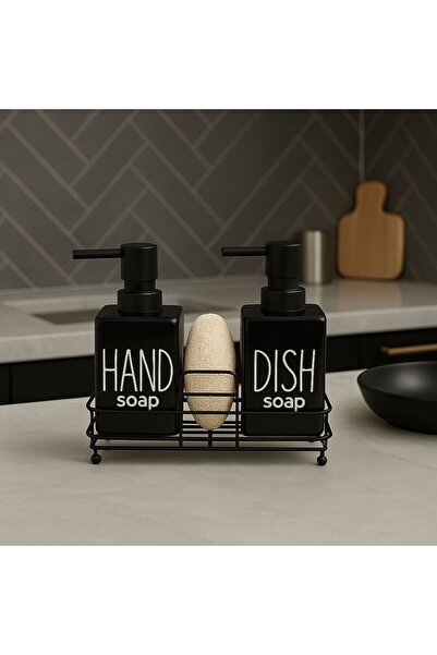 ENYAZA(2024) 2'li Metal Stantlı ve Süngerli Sıvı Sabunluk Kare Mutfak ve Bany...
