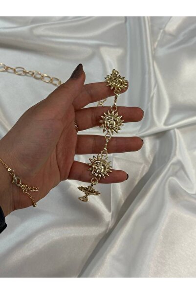 MODA Curea cu lanț cu motiv solar de culoare aurie – Design elegant și reglabil