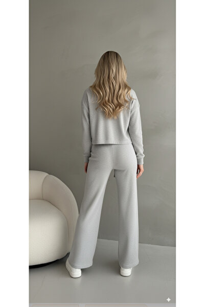 LEONE KOLEKSİYON Сірий меланжевий кашкорсе штани бомбер куртка жіночий комплект