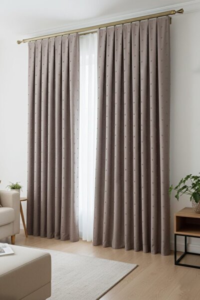 Madame Dower Bohemian Pompom Dark Beige Background Curtain 1X3 Tight Pleated |   Living Room, Children's Room Bohemian Background Curtain