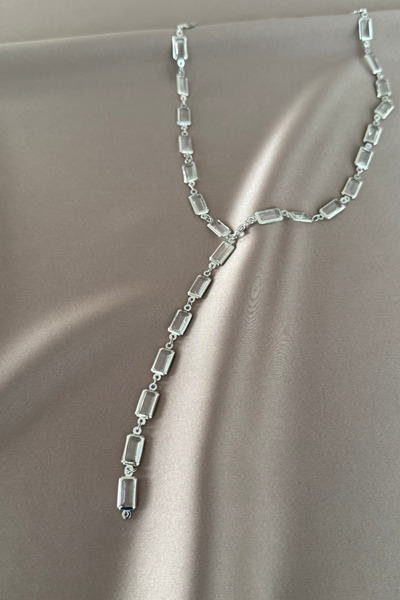 laria jewelry Beyaz Dikdörtgen Taşlı Y Kolye