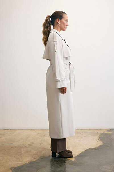 KENT Long Light Gray Coat with Belt