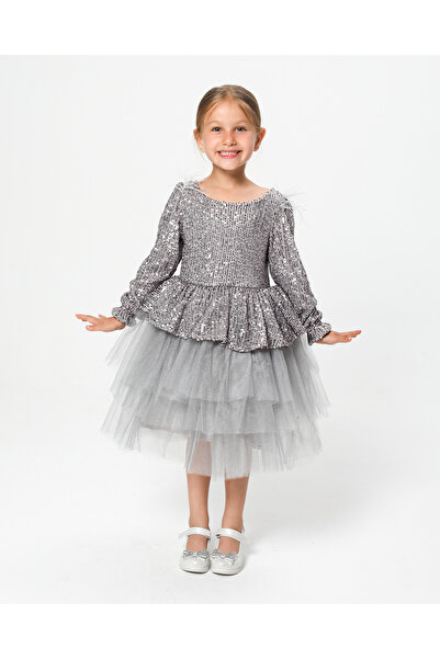 LilyMoon Kız Çocuk Payetli Tül Katlı Abiye Elbise Özel Gün ve Doğum Günü