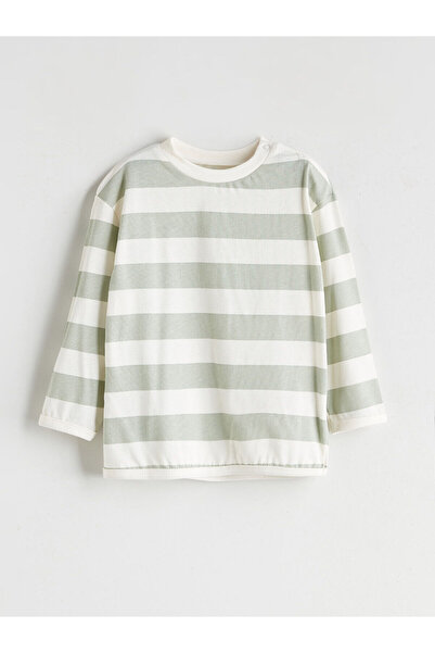 LC Waikiki Ecru Crew Neck Striped Baby Boy T-Shirt