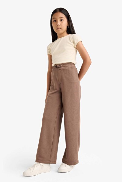 DeFacto D0743 Kahve Kız Çocuk Wide Leg Beli Lastikli Geniş Paça Eşofman Altı