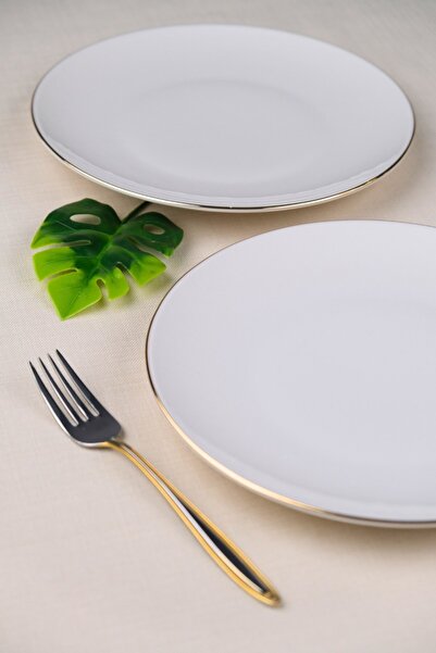 tabakevi Tabak Evi Porcelain Natura Porcelain Gold Gilded Cake Plate 20.50cm 2 Pieces