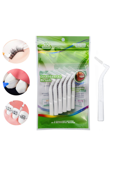 L&Wen L-Shaped Interdental Brushes Set, Non-Slip Dental Toothpick Floss for Braces 10PCS (0.4mm, White)