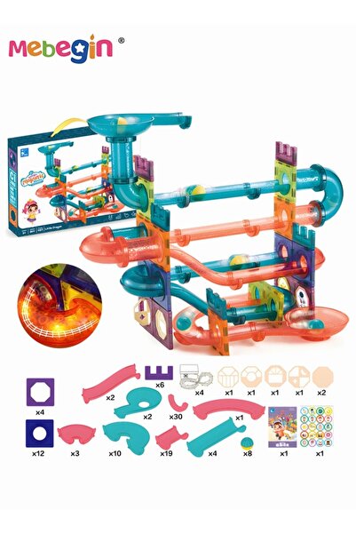MEBEGIN 111 قطعة من مكعبات بناء المسارات الملونة مع أضواء للأطفال، ألواح مغناطيسية ثلاثية الأبعاد، بناء ربط للأطفال