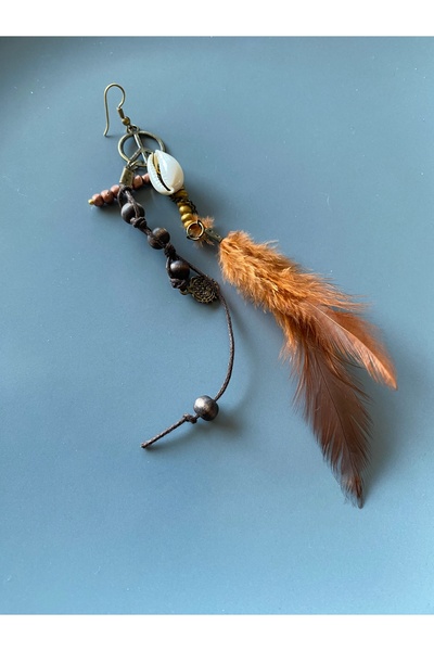dela otantik Bohemian Feather and Peace Symbol Long Earrings – Handmade Colorful Authentic Bohemian Vintage Bijouterie Jewelry