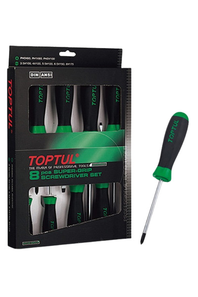 TOPTUL Set 8 surubelnite GAAE0807, profil plat 3.5x100, 4x100, 5.5x100, 6.5x150, 8x175 mm, profil ph