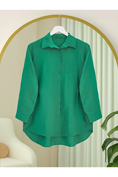 Modamorfo Long Buttoned Back Poplin Shirt - Green