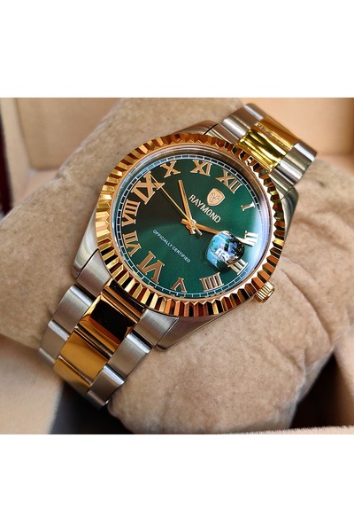 Raymond Gold Green Detailed Steel Men's Wristwatch