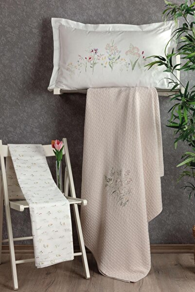 Pupilla Collection Paradise 4 Parça Nakışlı Pike Takımı - Pudra