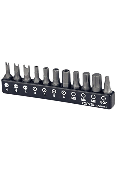 TOPTUL Set of 11 screwdriver bits GAAV1104, 1/4 inch hex drive, SQ2, M5, M6, ...