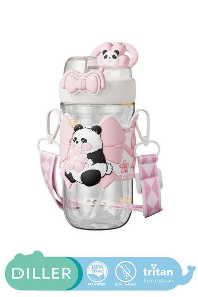 DILLER 580ml New Collection Cute Animals Fancy Tritan Kids Water Bottle With/Without Straw with Neck Strap