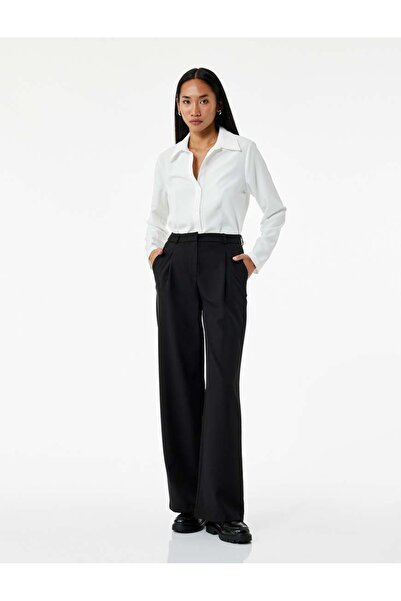 Koton High Waist Palazzo Trousers with Pockets and Pleat Detail