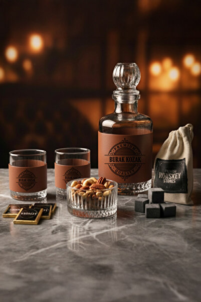hediyemen Kişiye Özel Whiskey Takımı – Deri Kaplı Şişe ve Bardaklı – Miami Ma...