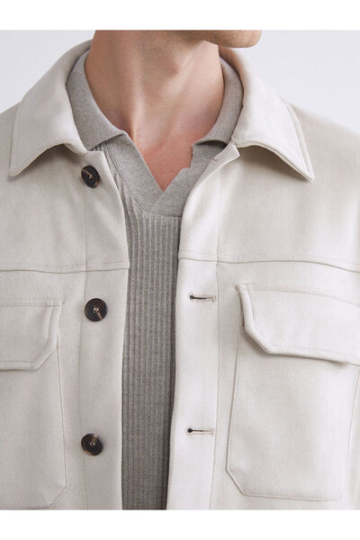LC Waikiki Ekru Standart Kalıp Gömlek Yaka Süet Erkek Mont