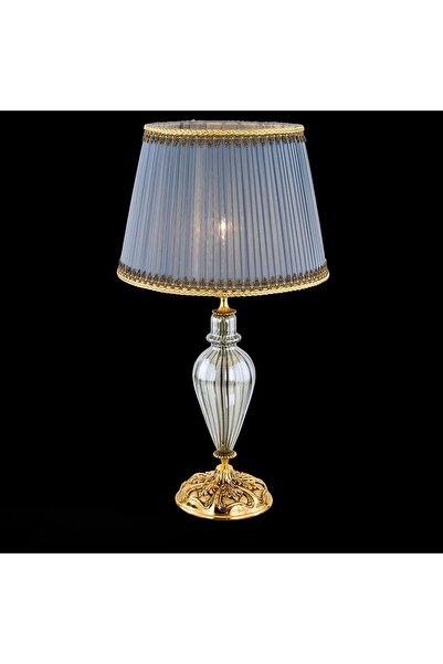 MOD10 Altın Gök Mavi Kristal Abajur | Pirinç Döküm Şık Masa Lambası (E27) 60 cm