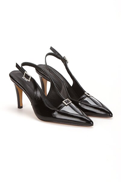 PASSAGE SHOES Women's Stone and Transparent Detailed Heeled Shoes 3101 Black Patent Leather