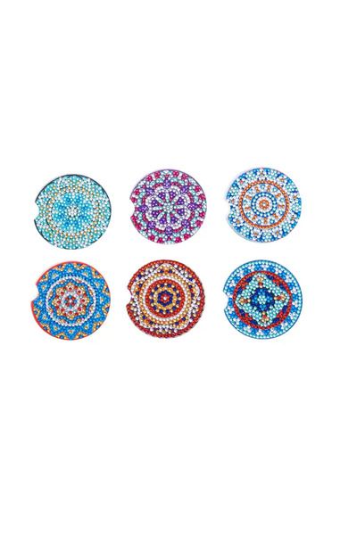 OEM Set of 6 craft drink holders, diamond painting, diameter 7 cm, wood, acrylic