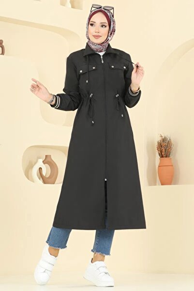 Weak Blue Long plus size trench coat with elastic sleeves
