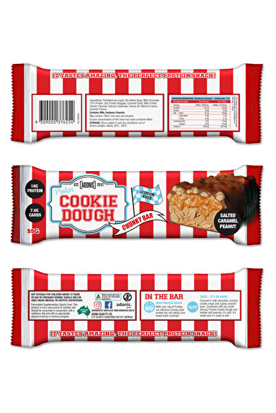 Adonis Gear Protein Cookies Dough Protein Bar, Salted Caramel Peanut, (Box of 12 Pieces) 15g Protein per bar
