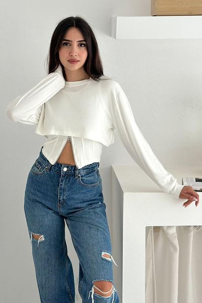 Noa Noa Women's Zipper Detailed Crop Top – Modern Cut & Bold Style