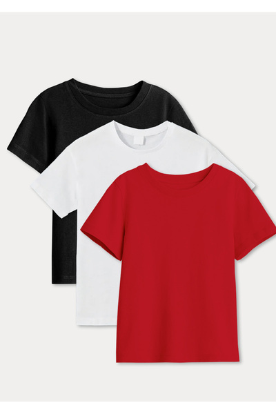 DFN Kids 3 броя 3,4,5,6,7,8,9,10 години Детска гладка тениска с къс ръкав