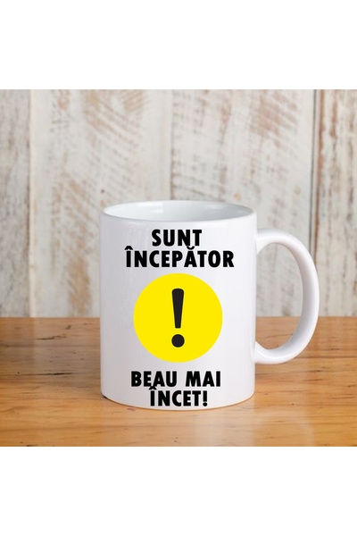 OEM Mug with funny message: "I'm a beginner, drink slower", ceramic, white, 330ml
