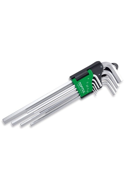 TOPTUL Set of 9 extra-long hexagonal hex keys GAAL0912, sizes 1.5, 2, 2.5, 3, 4, 5, 6, 8, 10 m
